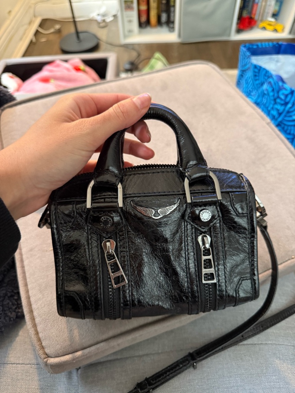 Zadig & Voltaire Black Patent Mini Crossbody Satchel